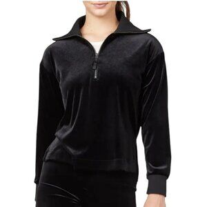Spanx Velvet Fabric Half Zip Long Sleeve Casual Pullover Sweatshirt Black Medium